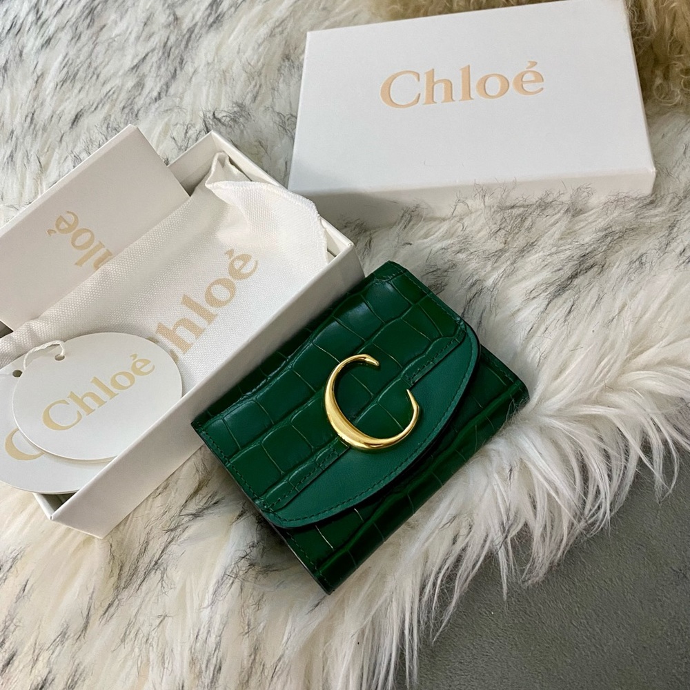 Chloe C small tri-fold wallet in embossed croco.
